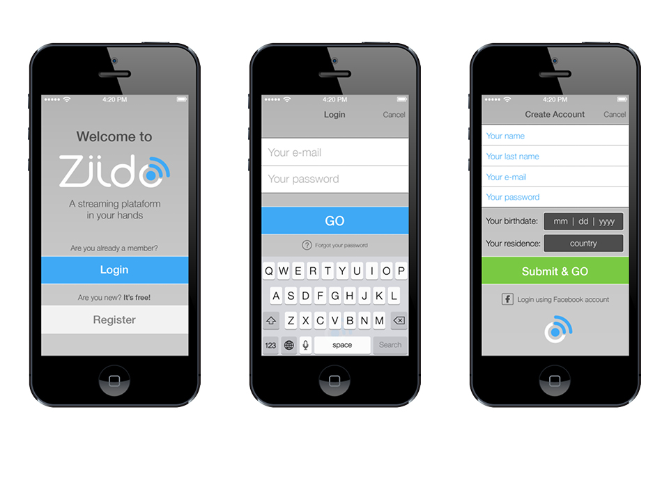 Ziido Login & Sign-in Screens
